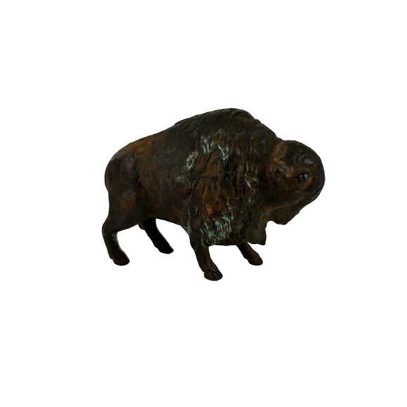 Vintage Iron Buffalo Piggy Bank Split Halves to Open 4.5" x 3.5" Cast Metal - Picture 1 of 6